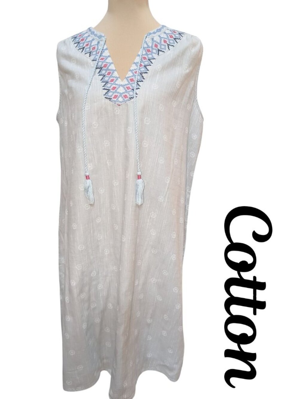 Joules Embroidered V-Neck Cotton Shift Dress